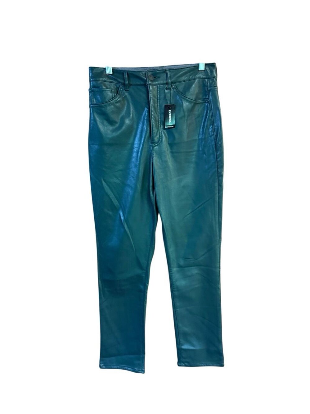 Express dark green faux leather/High Rise pants Sz 6 NWT